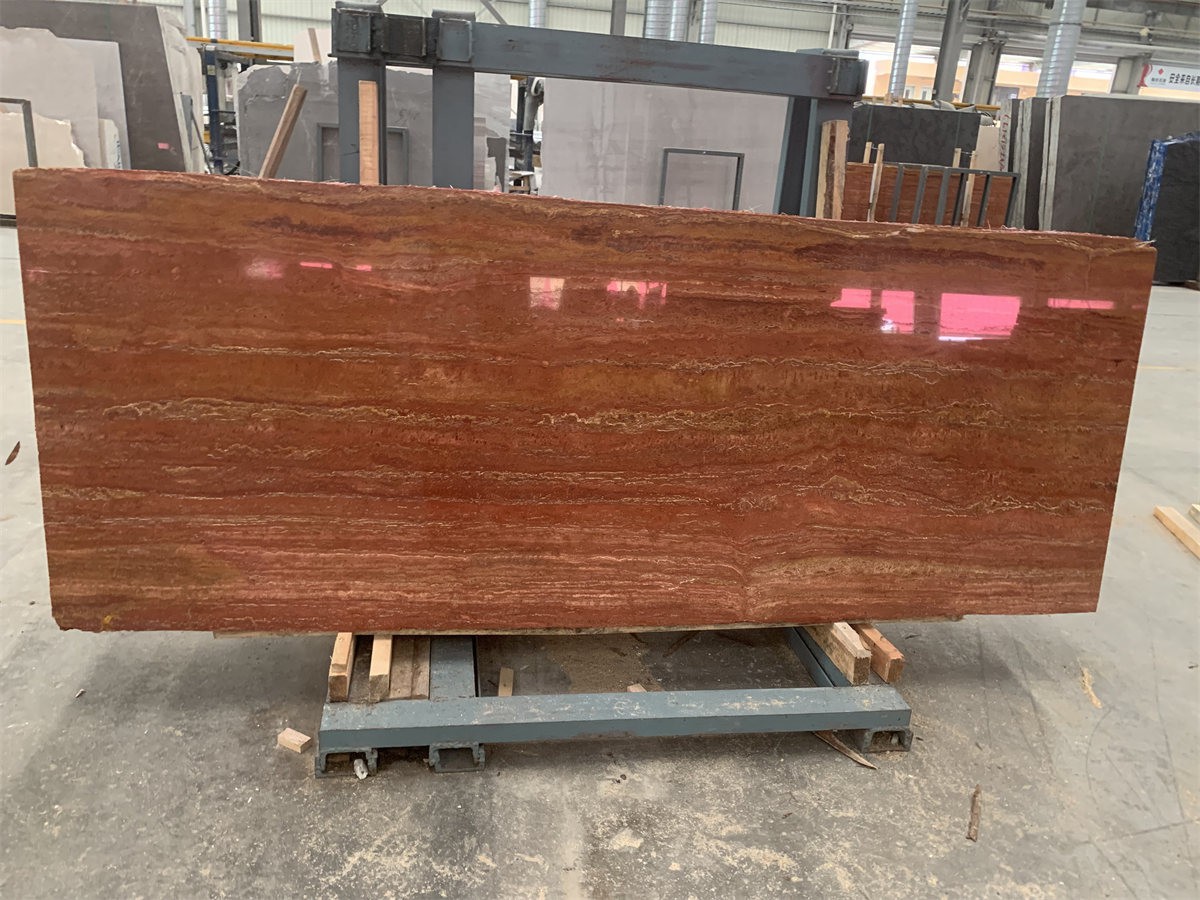 Red travertine stone slab
